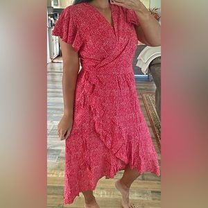 Nwt Zesica red and white high low wrap dress. XL
